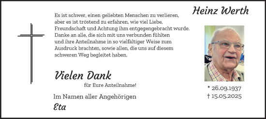 Traueranzeige von Heinz Werth von Tageszeitung