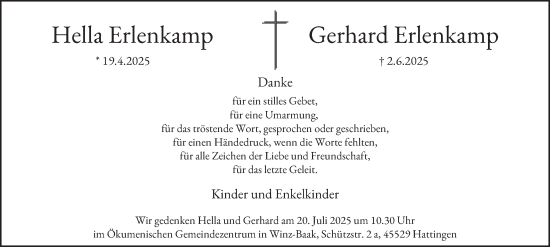 Traueranzeige von Hella Erlenkamp von Tageszeitung