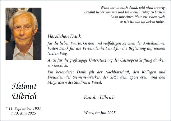 Traueranzeige von Helmut Ulbrich von Tageszeitung