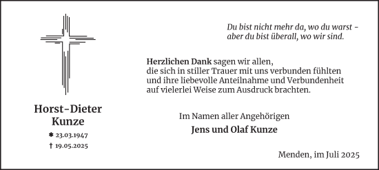 Traueranzeige von Horst-Dieter Kunze von Tageszeitung