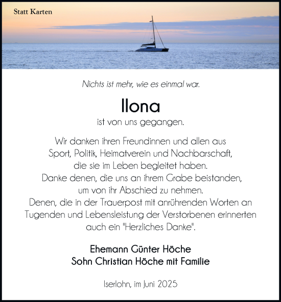 Traueranzeige von Ilona Höche von Tageszeitung