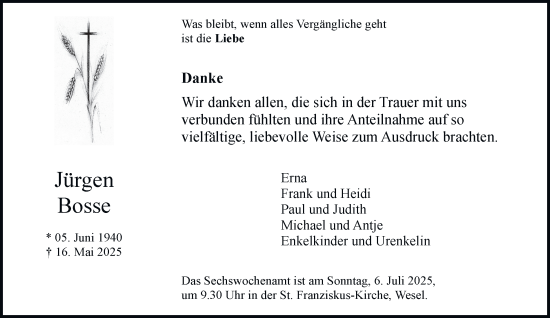 Traueranzeige von Jürgen Bosse von Tageszeitung