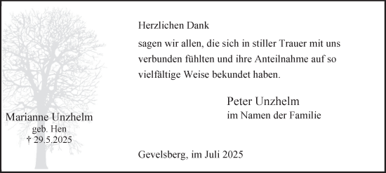Traueranzeige von Marianne Unzhelm von Tageszeitung
