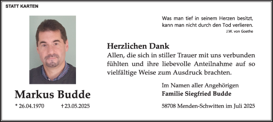 Traueranzeige von Markus Budde von Tageszeitung