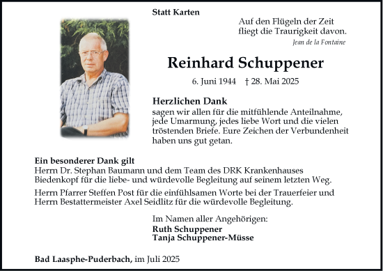 Traueranzeige von Reinhard Schuppener von Tageszeitung