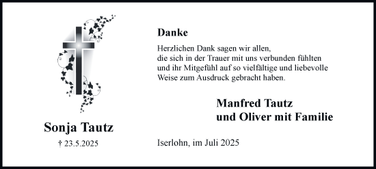 Traueranzeige von Sonja  Tautz von Tageszeitung
