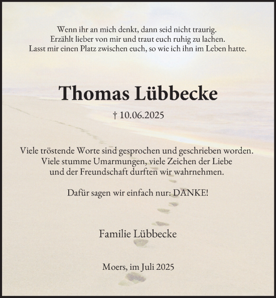 Traueranzeige von Thomas Lübbecke von Tageszeitung