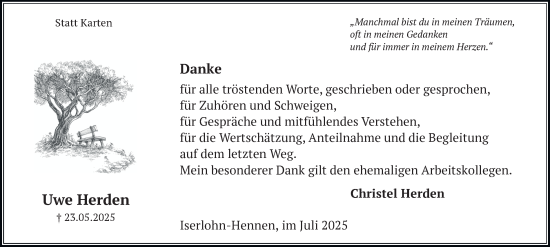 Traueranzeige von Uwe Herden von Tageszeitung