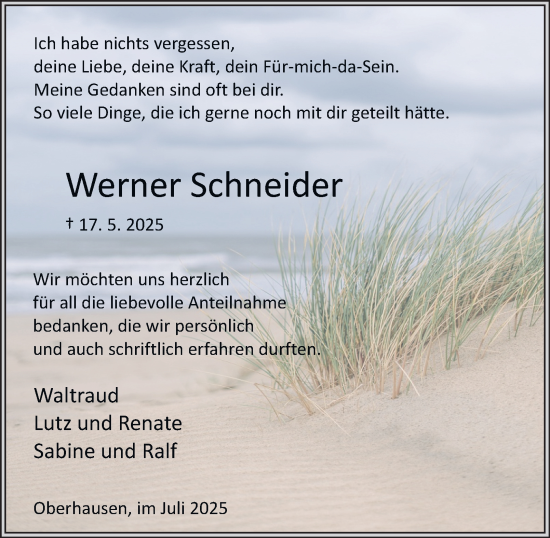 Traueranzeige von Werner Schneider von Tageszeitung