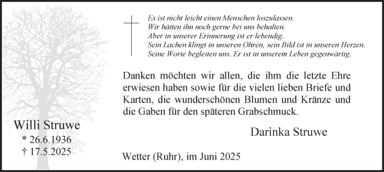 Traueranzeige von Willi Struwe von Tageszeitung