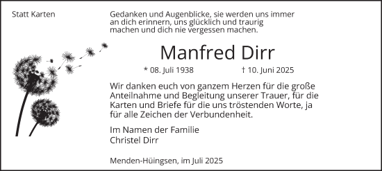 Traueranzeige von Manfred Dirr von Tageszeitung