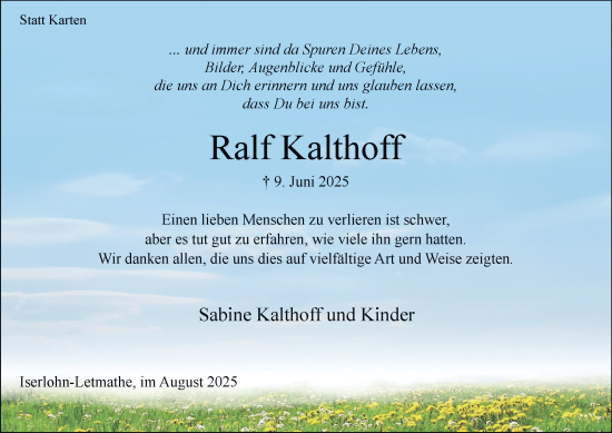 Traueranzeige von Ralf Kalthoff von Tageszeitung
