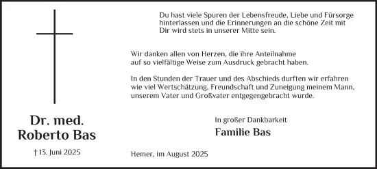 Traueranzeige von Roberto Bas von Tageszeitung