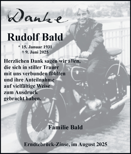 Traueranzeige von Rudolf Bald von Tageszeitung