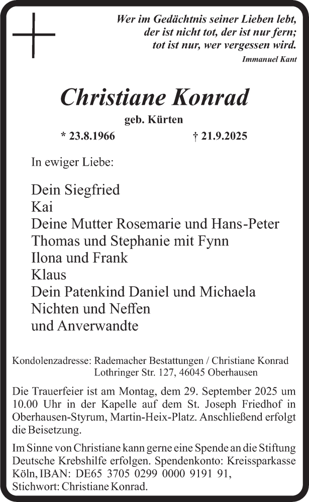  Traueranzeige für Christiane Konrad vom 27.09.2025 aus Tageszeitung
