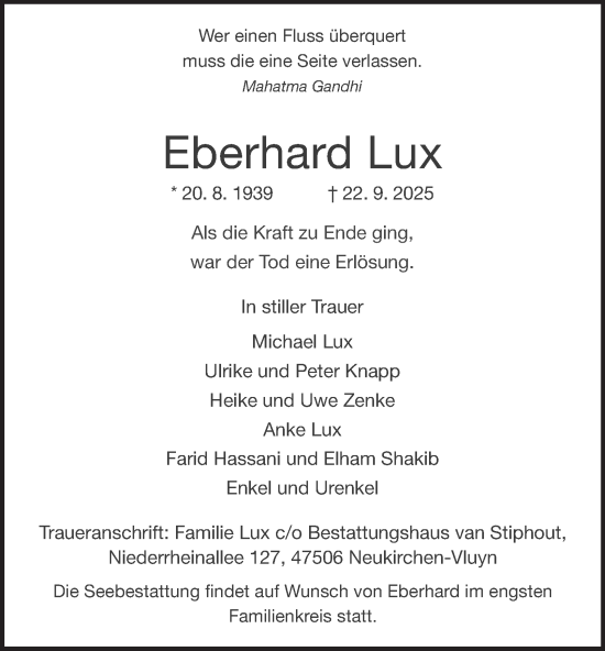Traueranzeige von Eberhard Lux von Tageszeitung