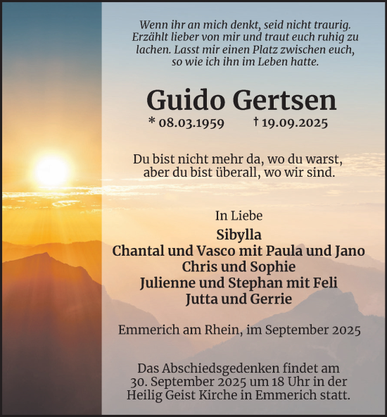 Traueranzeige von Guido Gertsen von Tageszeitung