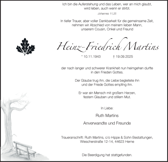 Traueranzeige von Johann Martins von Tageszeitung