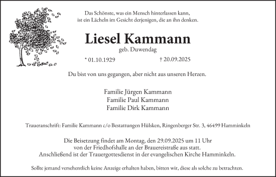 Traueranzeige von Liesel Kammann von Tageszeitung