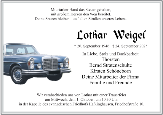 Traueranzeige von Lothar Weigel von Tageszeitung