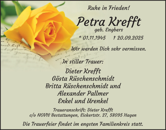 Traueranzeige von Petra Krefft von Tageszeitung