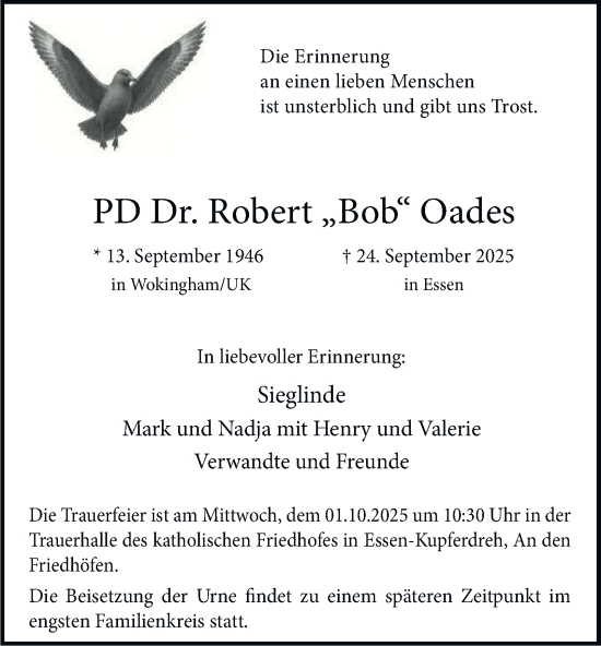 Traueranzeige von Robert Oades von Tageszeitung