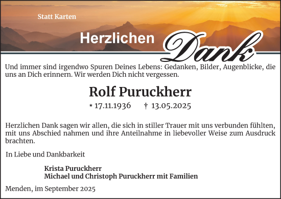 Traueranzeige von Rolf Puruckherr von Tageszeitung