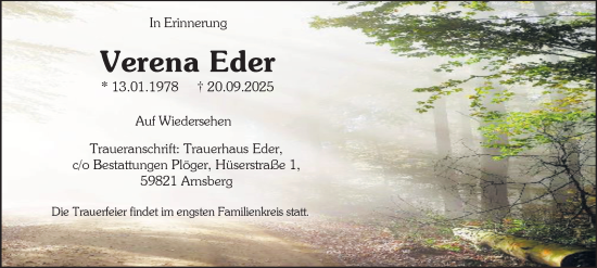 Traueranzeige von Verena Eder von Tageszeitung