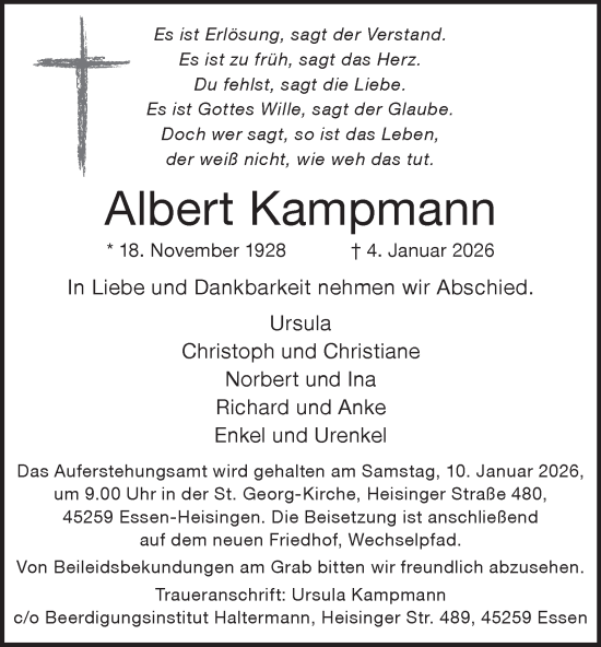 Traueranzeige von Albert Kampmann von Tageszeitung