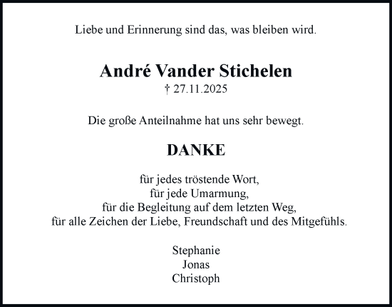 Traueranzeige von André Vander Stichelen von Tageszeitung