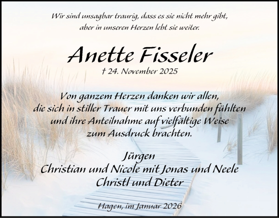 Traueranzeige von Anette Fisseler von Tageszeitung