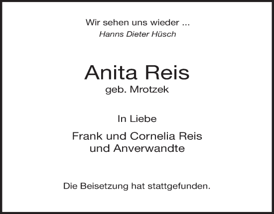Traueranzeige von Anita Reis von Tageszeitung