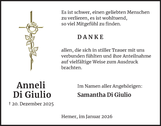 Traueranzeige von Anneli Di Giulio von Tageszeitung