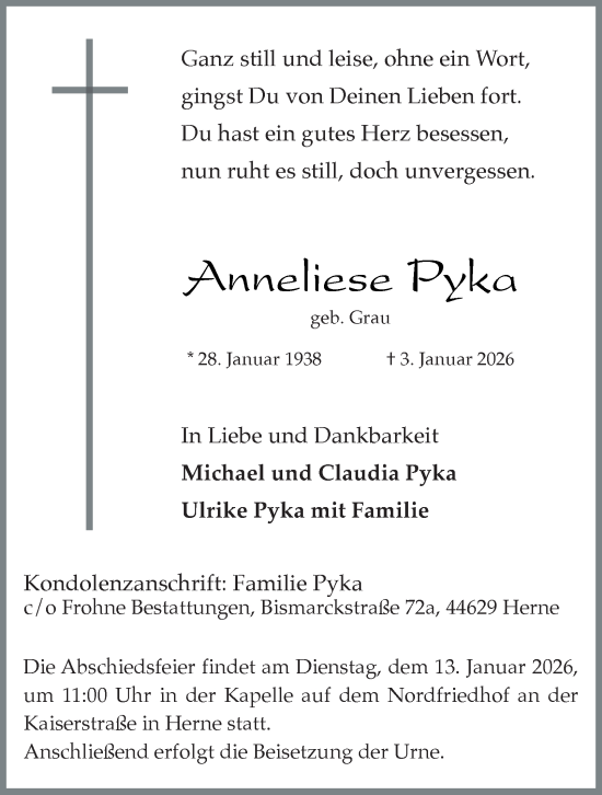 Traueranzeige von Anneliese Pyka von Tageszeitung