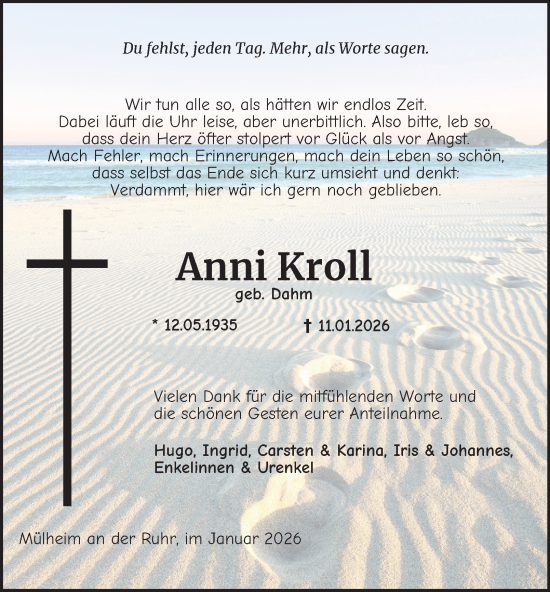 Traueranzeige von Anni Kroll von Tageszeitung