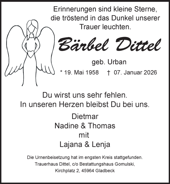 Traueranzeige von Bärbel Dittel von Tageszeitung