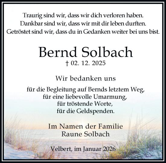 Traueranzeige von Bernd Solbach von Tageszeitung