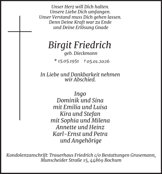 Traueranzeige von Birgit Friedrich von Tageszeitung