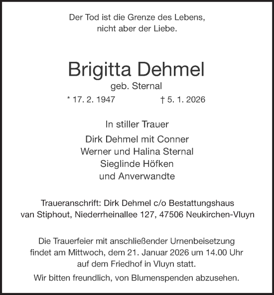 Traueranzeige von Brigitta Dehmel von Tageszeitung