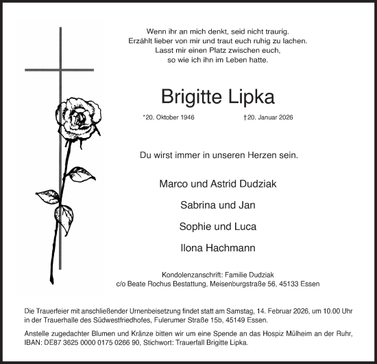 Traueranzeige von Brigitte Lipka von Tageszeitung