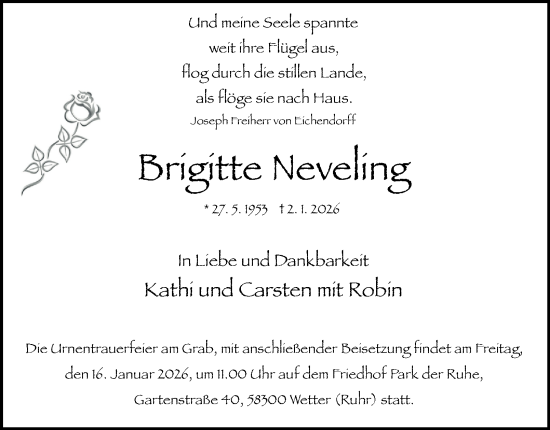 Traueranzeige von Brigitte Neveling von Tageszeitung