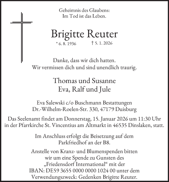 Traueranzeige von Brigitte Reuter von Tageszeitung