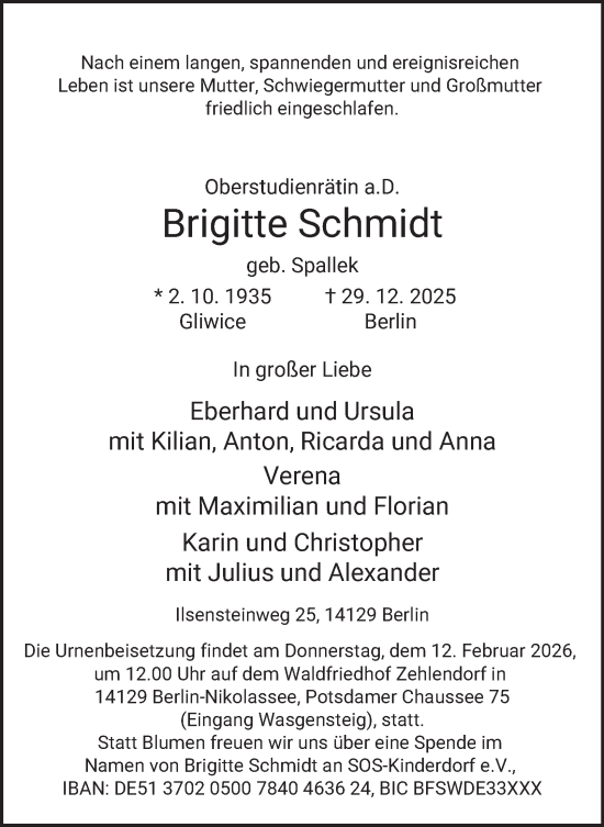 Traueranzeige von Brigitte Schmidt von Tageszeitung