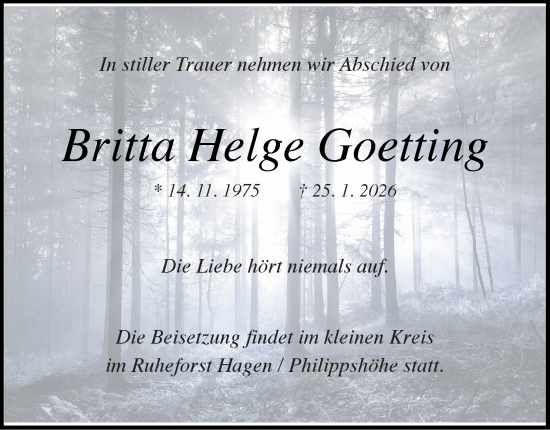 Traueranzeige von Britta Helge Goetting von Tageszeitung