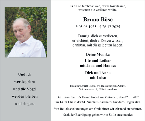 Traueranzeige von Bruno Böse von Tageszeitung