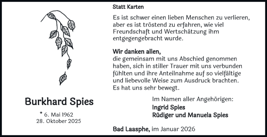 Traueranzeige von Burkhard Spies von Tageszeitung