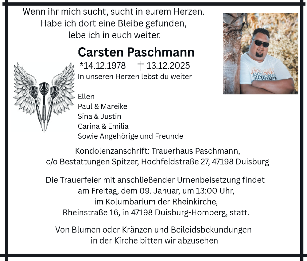  Traueranzeige für Carsten Paschmann vom 03.01.2026 aus Tageszeitung
