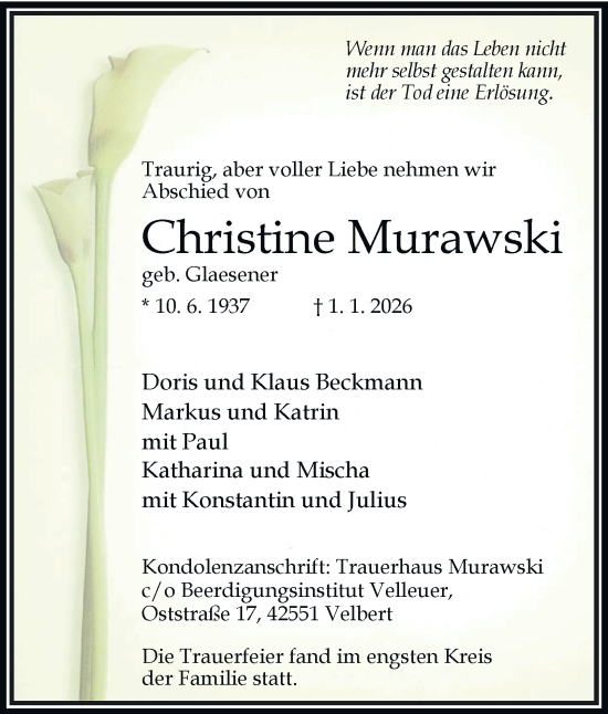 Traueranzeige von Christine Murawski von Tageszeitung