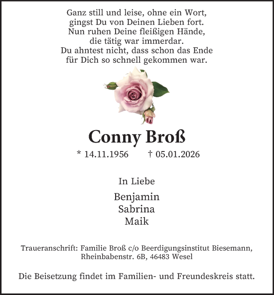 Traueranzeige von Conny Broß von Tageszeitung