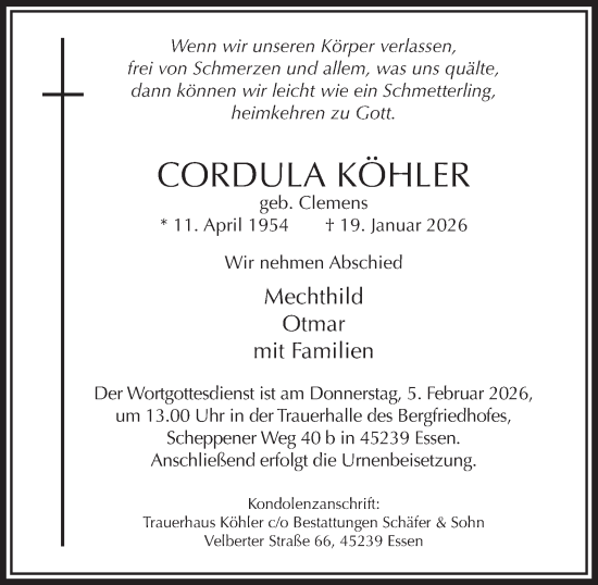 Traueranzeige von Cordula Köhler von Tageszeitung